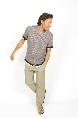 JAMES HARPER JHS576 Cuban Collar Border Shirt - Merlot