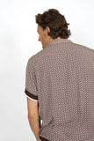 JAMES HARPER JHS576 Cuban Collar Border Shirt - Merlot