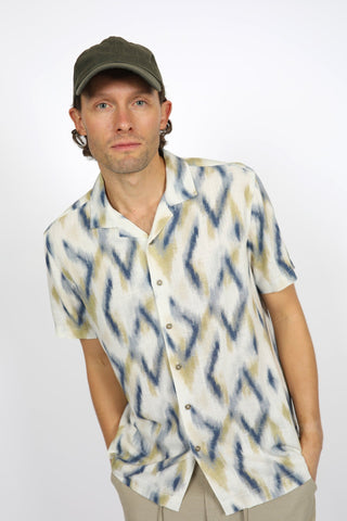JAMES HARPER JHS569 Ikat Cuban Collar Shirt - Tobacco