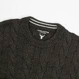 JAMES HARPER OLIVE COTTON CHUNKY CABLE CREW NECK JUMPER