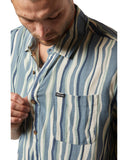 BRIXTON CRU Oxford Stripe S/S Shirt - Basalt Blue/Painterly Stripe
