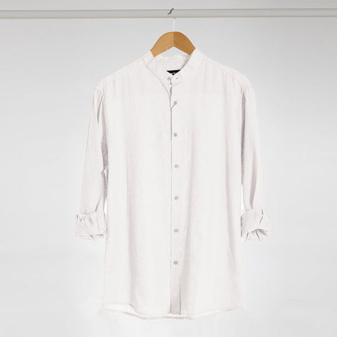 MECHMOTO 2501LS43B Chinese Collar Linen Shirt - White