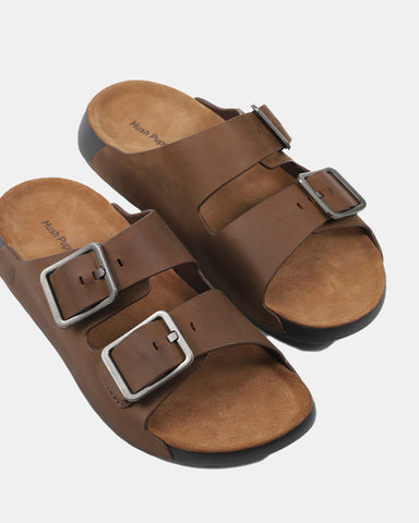 Hush Puppies Hoges Leather Slide - Brown/Natural