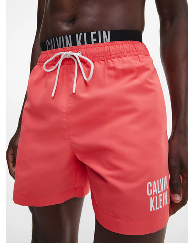 CALVIN KLEIN DOUBLE WAISTBAND SWIM SHORTS KM0KM00702_XKN - Coral Crush