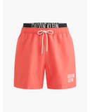 CALVIN KLEIN DOUBLE WAISTBAND SWIM SHORTS KM0KM00702_XKN - Coral Crush