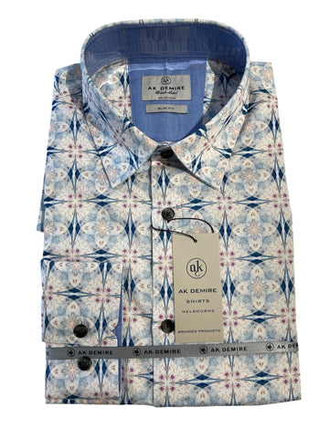 AK DEMIRE AKTUR-314 L/S Geo Print Shirt - White