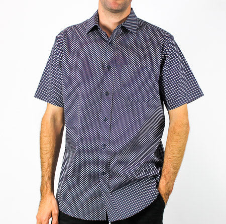 Bridgeport B2446 Short Sleeve Woven Print Shirt - Navy
