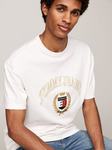 TOMMY HILFIGER DM0DM19690 Logo Embroidery Crew Neck Tee - Ancient White