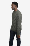 JAMES HARPER OLIVE COTTON CHUNKY CABLE CREW NECK JUMPER