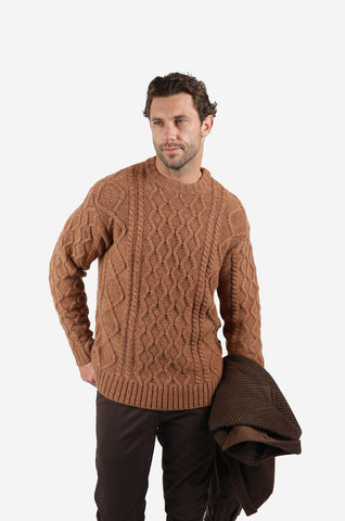 JAMES HARPER JHK73 Cable Crew Knitwear - Latte