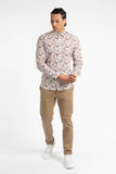 JAMES HARPER JHS485 FLORAL FUSION COTTON POPLIN SHIRT - Brown