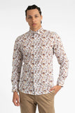 JAMES HARPER JHS485 FLORAL FUSION COTTON POPLIN SHIRT - Brown