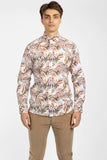 JAMES HARPER JHS491 BERMUDA PALMS COTTON POPLIN SHIRT - Orange