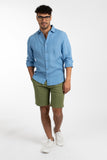 James Harper JHS500 L/S Linen Shirt - Mid Blue
