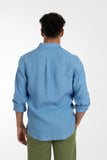 James Harper JHS500 L/S Linen Shirt - Mid Blue