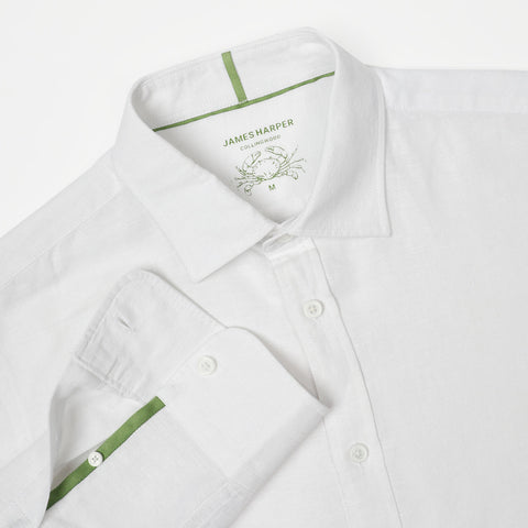 JAMES HARPER JHS554 Long Sleeve Linen Shirt - White