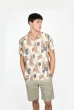 JAMES HARPER JHS567 Shapes Cuban Collar Shirt - Coffee