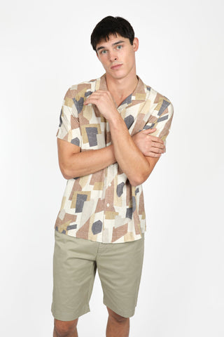 JAMES HARPER JHS567 Shapes Cuban Collar Shirt - Coffee