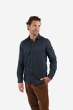 James Harper JHS580 Herringbone Long Sleeve Shirt - Navy