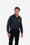 James Harper JHS580 Herringbone Long Sleeve Shirt - Navy