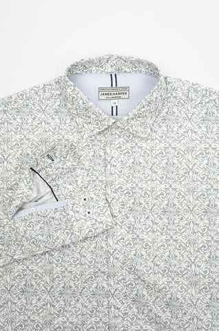 James Harper JHS594 Canada Distressed Long Sleeve Shirt - Stone