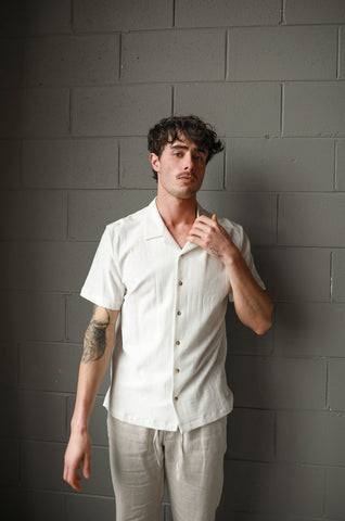 JAMES HARPER JHS62O Fancy Knit S/S Shirt - Natural