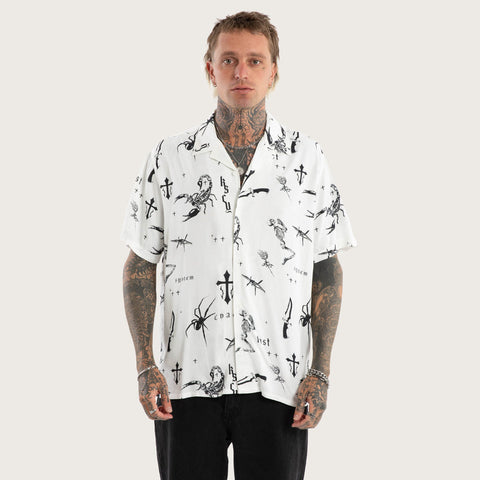 KISS CHACEY Scatter Resort Short Sleeve Shirt - White Print