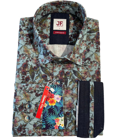 JIMMY FOX 23110 Linen L/S Shirt - Green Floral