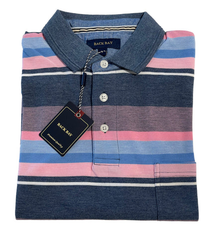 Back Bay G860118 Cotton Stripe Pique Polo - Indigo
