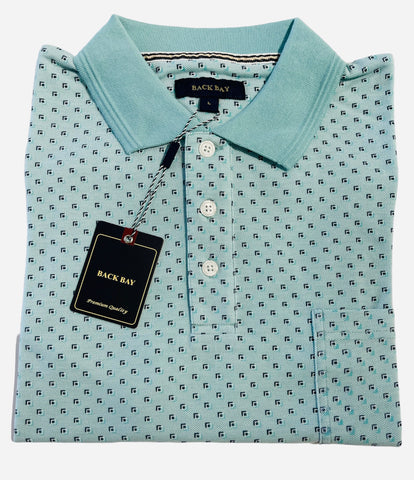 Back Bay G860114 Cotton Print Pique Polo - Mint