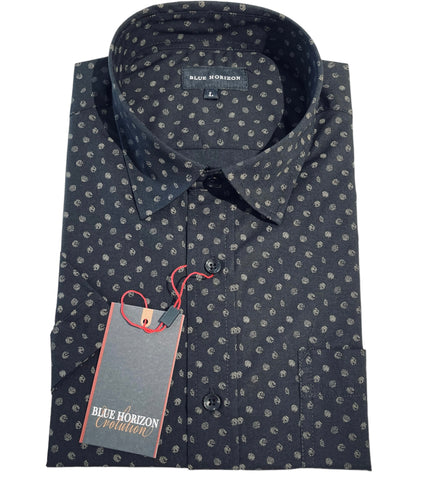 Blue Horizon BH8682 Poly Cotton Print S/S Shirt - Black