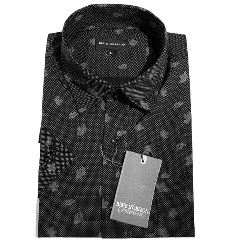 Blue Horizon BH8687 Poly Cotton Print S/S Shirt - Black