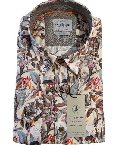 AK DEMIRE AKTB-227 L/S Print Shirt - Bone Floral