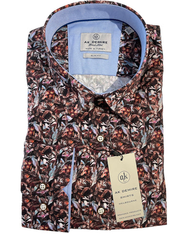 AK DEMIRE AKTB-220 L/S Print Shirt - Black Floral