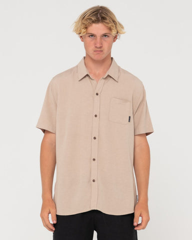 RUSTY Overtone Short Sleeve Linen Shirt - Light Khaki