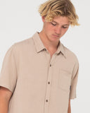 RUSTY Overtone Short Sleeve Linen Shirt - Light Khaki