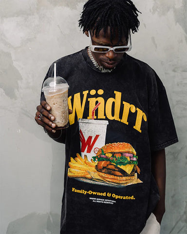 WNDRR WITH FRIES VINTAGE FIT TEE - WASHED BLACK