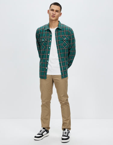 BRIXTON BOWERY SUMMER WEIGHT L/S WOVEN - Spruce/Off White/Dark Earth