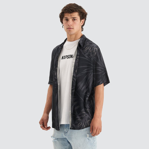 NENA AND PASADENA Selector Relaxed Short Sleeve Shirt - Black Print