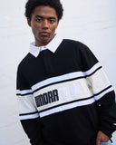 WNDRR STUDIO PANEL RUGBY POLO - FADED BLACK