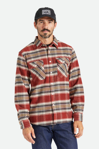 BRIXTON BOWERY STRETCH L/S UTILITY FLANNEL - Burnt Henna/Bright Gold/Black