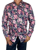 Jimmy Stuart HIBISCUS HAWAIIAN L/S SHIRT - Pink/Navy
