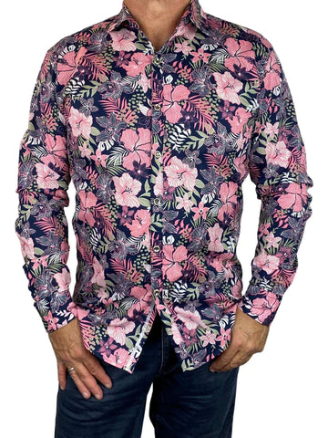 Jimmy Stuart HIBISCUS HAWAIIAN L/S SHIRT - Pink/Navy