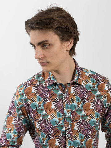 James Harper JHS412 Foliage Long Sleeve Shirt - Rhubarb