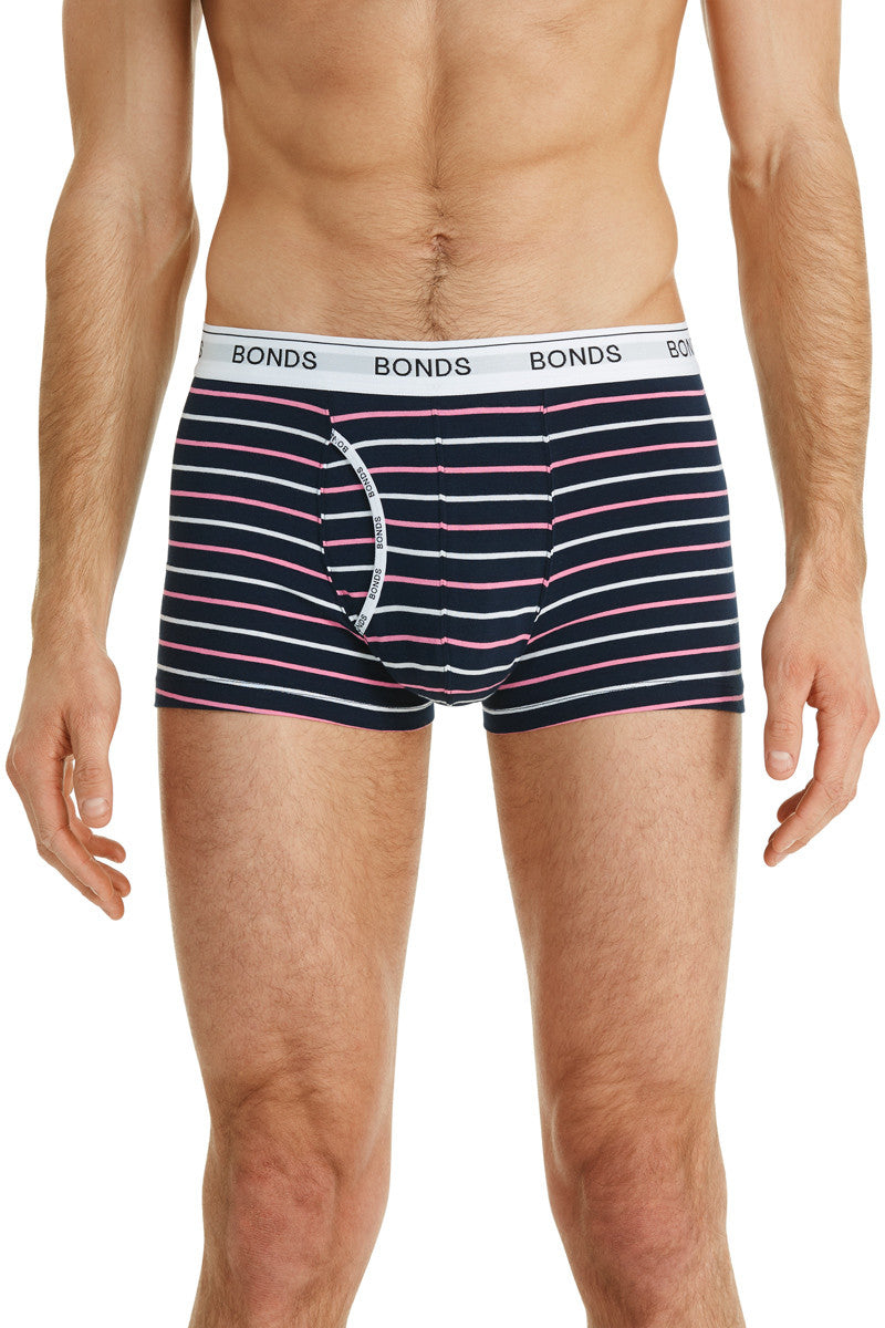 Bonds Men's Underwear Cotton Blend Guyfront Trunk, Stripe / Steel