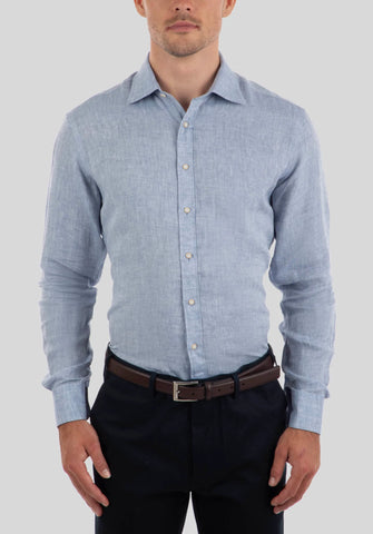 Joe Black Haul Tailored Fit Linen Shirt - Blue