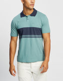 BRIXTON Shield Stripe X Knit SS Polo - Ocean/Washed Navy