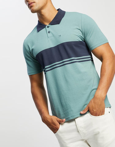 BRIXTON Shield Stripe X Knit SS Polo - Ocean/Washed Navy