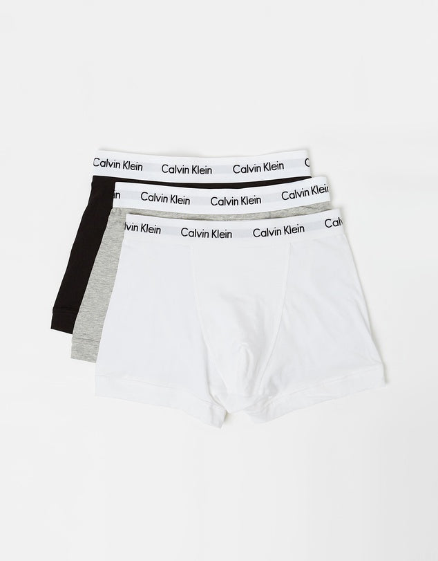 Calvin Klein Cotton Stretch 3-pack trunks in black,white and gray