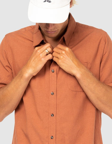 RUSTY Overtone Short Sleeve Linen Shirt - Bombay Brown